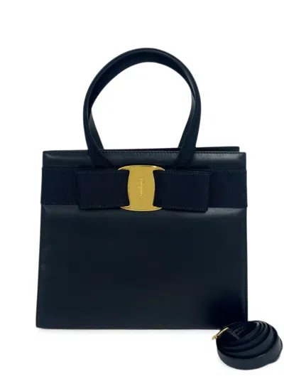 Pre-owned Ferragamo 2010-2026 Leather Vara Bow Satchel In Blue