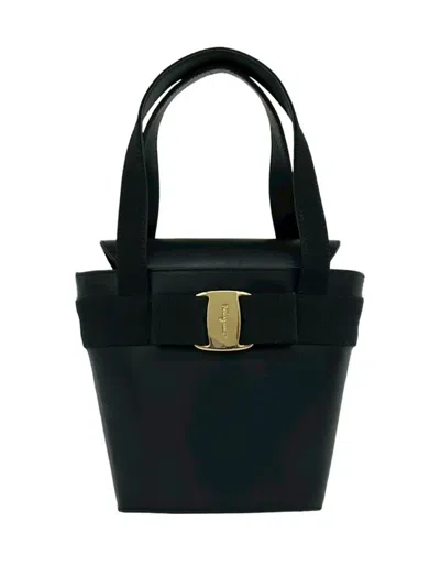 Pre-owned Ferragamo 2010-2026 Leather Vara Bow Top Handle Bucket Bag In Brown