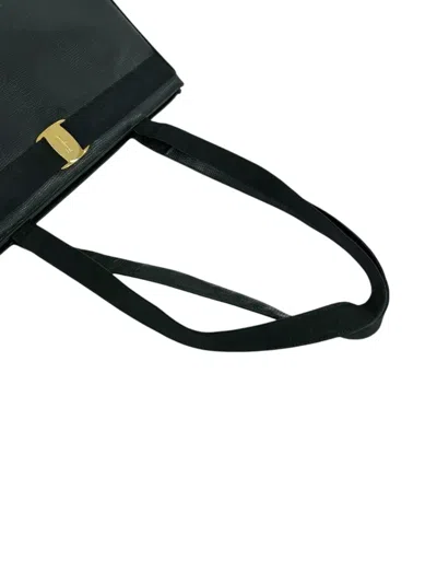 Pre-owned Ferragamo 2010-2026 Lizard Embossed Leather Vara Tote Bag In Black
