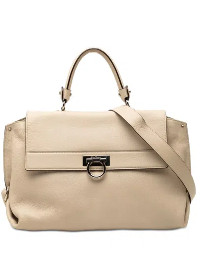 Pre-owned Ferragamo 2010-2026 Medium Leather Gancini Sofia Satchel In Brown