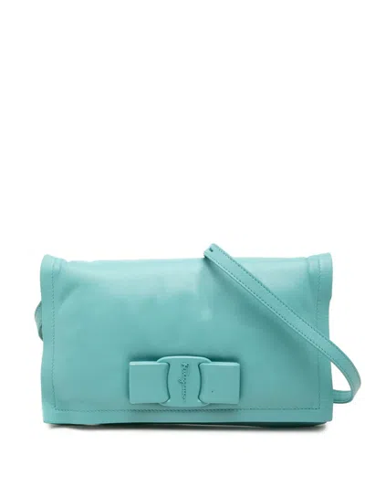 Pre-owned Ferragamo 2010-2026 Mini Padded Leather Viva Bow Crossbody Bag In Blue