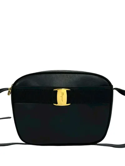 Pre-owned Ferragamo 2010-2026 Vara Calfskin Crossbody Bag In Black