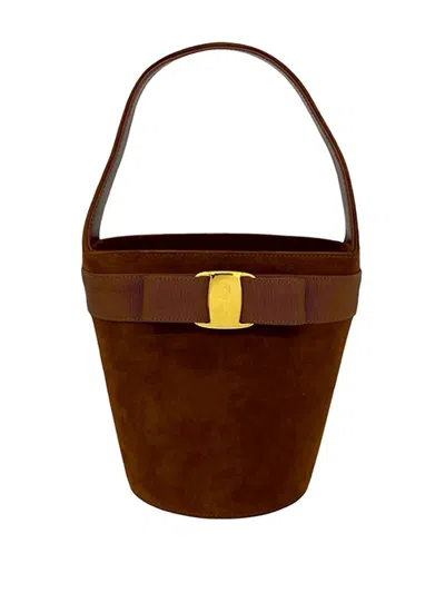Pre-owned Ferragamo 2010-2026 Vara Suede Bucket Bag In Brown