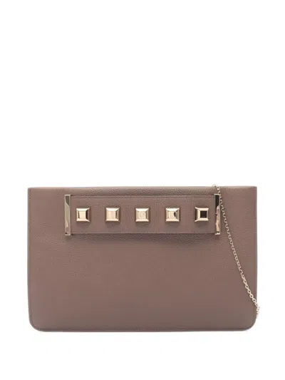 Pre-owned Ferragamo 2010s Gancini Stud-embellished Clutch Bag In Brown