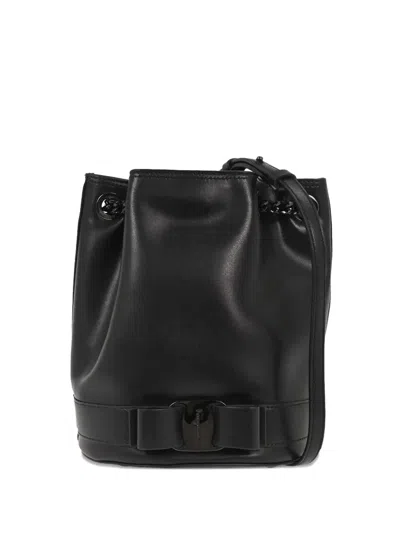 Pre-owned Ferragamo 2010s Vara Bow Leather Bucket Bag In Black