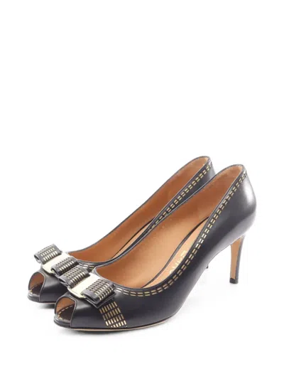 Pre-owned Ferragamo 2010s Vara Open-toe Pumps In Black