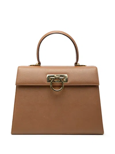 Pre-owned Ferragamo 2011 Leather Gancini Iconic Top Handle Bag Satchel In Brown