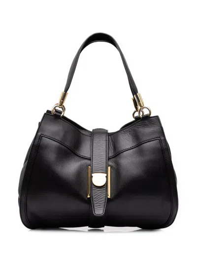 Pre-owned Ferragamo 2014-2015 Leather Enny Hobo Shoulder Bag In Black