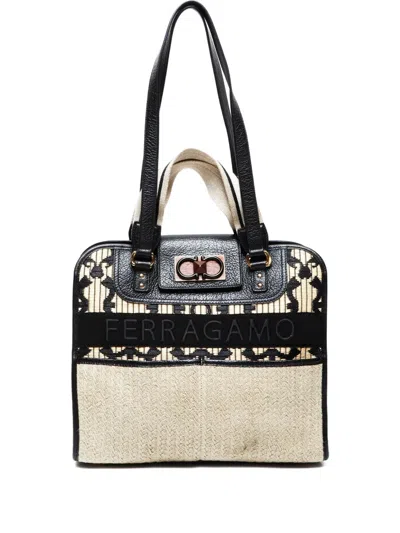 Pre-owned Ferragamo 2015-2024 Iconic Project Raffia Pattern Shoulder Bag In Neutral
