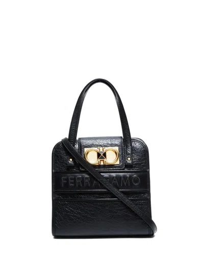 Pre-owned Ferragamo 2015-2025 Mini Gancini-buckle Two-way Handbag In Black