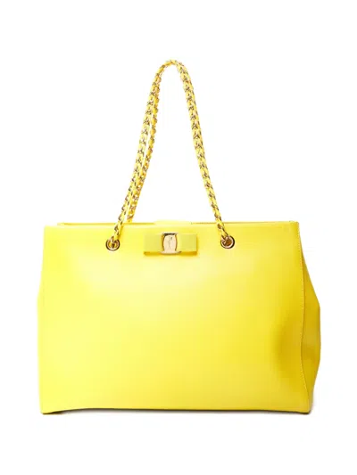 Pre-owned Ferragamo 2015-2025 Vara Chain Tote Bag In Yellow