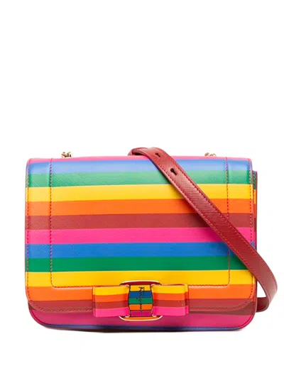 Pre-owned Ferragamo 2015-2026 Leather Vara Rainbow Crossbody Bag In Multicolour