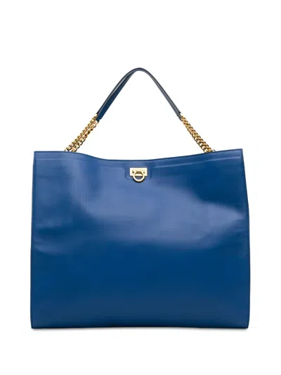 Pre-owned Ferragamo 2020-2023 Trifolio Tote Bag In Blue