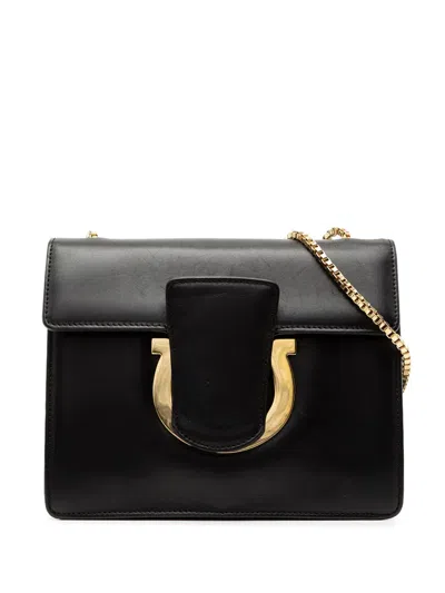 Pre-owned Ferragamo 2020-2025 Leather Gancini Thalia Crossbody Bag In Black