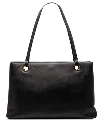 Pre-owned Ferragamo 2020-2025 Leather Gancini Tote Bag In Black
