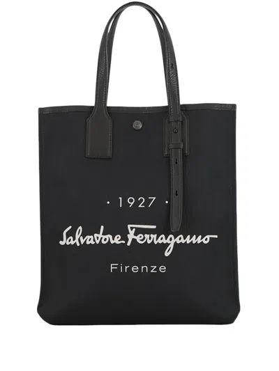 Pre-owned Ferragamo 2020-2021 Canvas 1927 Signature Tote Bag In Black