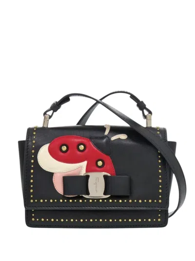 Pre-owned Ferragamo 2020-2026 Studded Leather Ladybug Vara Bow Crossbody Bag In Black