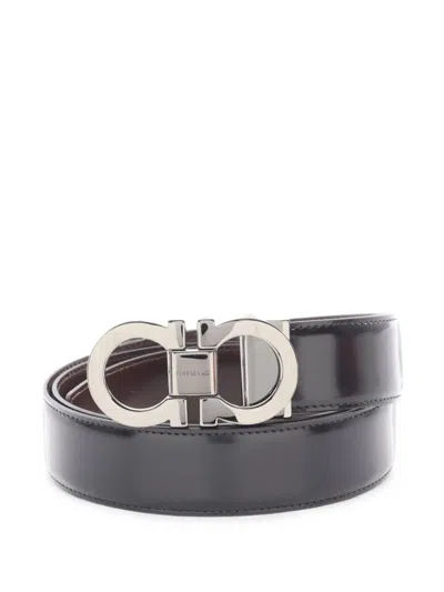 Pre-owned Ferragamo 2020s Gancini Leather Belt In Black