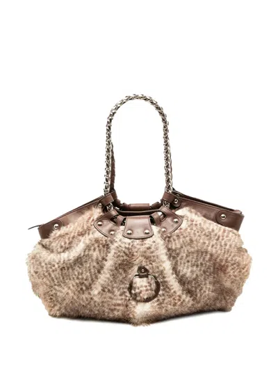 Pre-owned Ferragamo 2021 Faux Fur Gancini Shoulder Bag In Brown