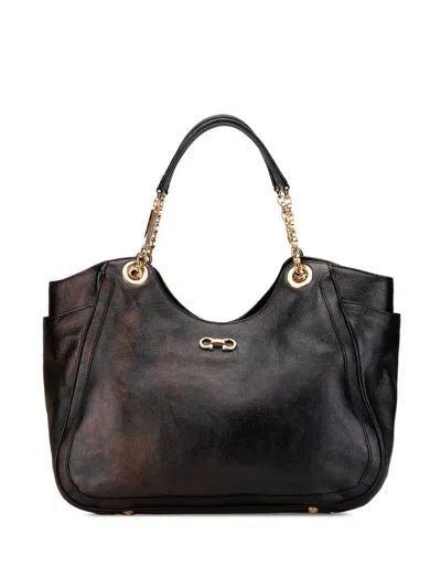 Pre-owned Ferragamo 2021 Leather Gancini Tote Bag In 黑色