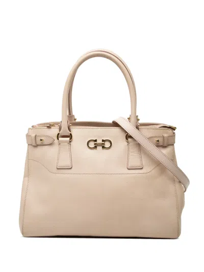 Pre-owned Ferragamo 2021 Medium Leather Gancini Beky Satchel In Brown