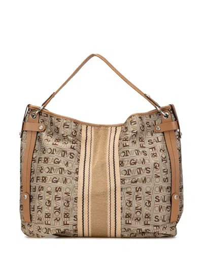 Pre-owned Ferragamo 2021 Printed Canvas Shoulder Bag In Brown