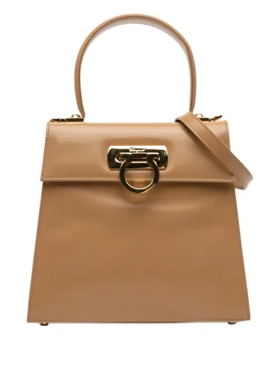 Pre-owned Ferragamo 2021 Small Leather Gancini Iconic Top Handle Bag Satchel In Brown