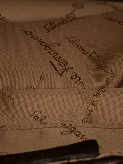 Pre-owned Ferragamo 2021 Studded Canvas Gancini Clutch On Chain Crossbody Bag In Brown