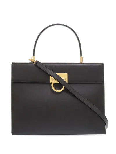 Pre-owned Ferragamo 2022-2025 Leather Gancini Top Handle Bag Satchel In Black