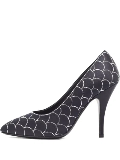 Pre-owned Ferragamo 2024 105mm Scallop-rhinestone Pumps In Black