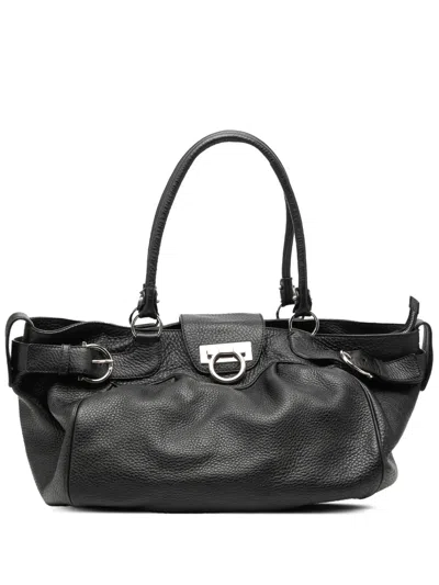 Pre-owned Ferragamo 20th Century Leather Gancini Marisa Handbag In Black