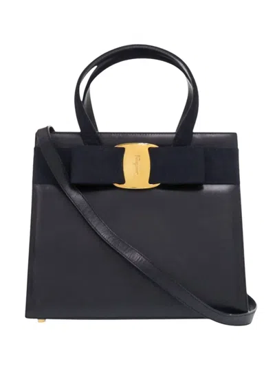 Pre-owned Ferragamo 20th Century Leather Vara Bow Satchel In Black