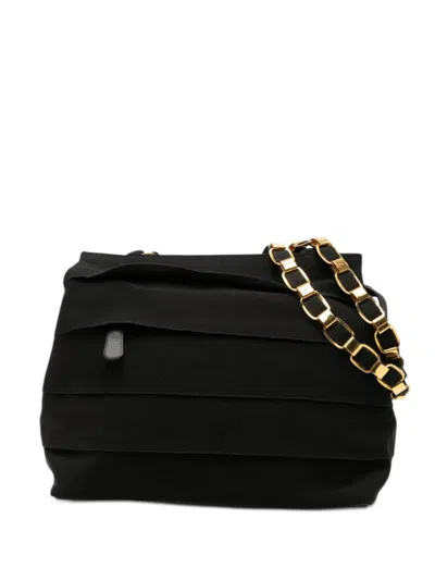 Pre-owned Ferragamo 20th Century Nylon Tiered Grosgrain Shoulder Bag In Black