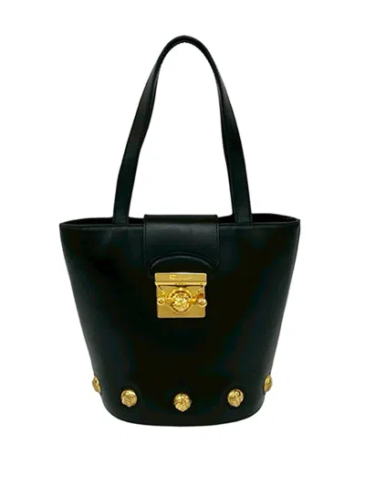 Pre-owned Ferragamo 20th Century Studded Leather Handbag In Black