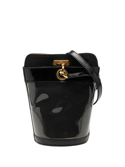 Pre-owned Ferragamo 20th Century Vinyl Gancini Bucket Bag In Black