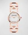 FERRAGAMO 25MM DOUBLE GANCINI STUD WATCH WITH SILVER DIAL, ROSE GOLD