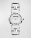 Ferragamo 25mm Double Gancini Stud Watch With Silver Dial, Stainless Steel In Silver