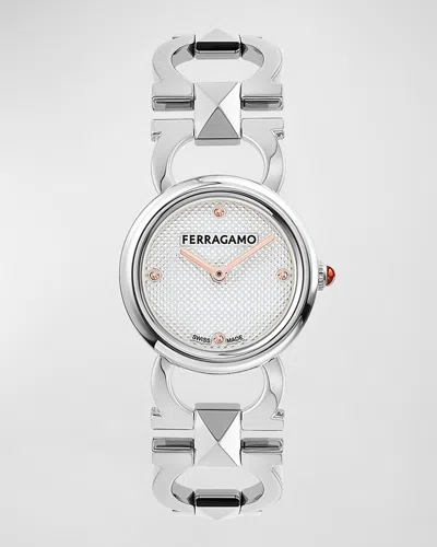 FERRAGAMO 25MM DOUBLE GANCINI STUD WATCH WITH SILVER DIAL, STAINLESS STEEL