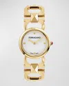 FERRAGAMO 25MM DOUBLE GANCINI STUD WATCH WITH SILVER DIAL, YELLOW GOLD