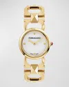 Ferragamo 25mm Double Gancini Stud Watch With Silver Dial, Yellow Gold In Yellow Gold