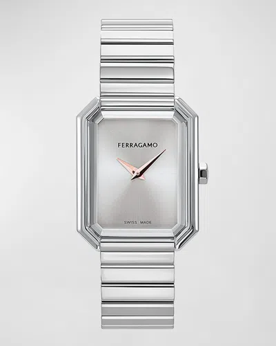 Ferragamo 26.5x33.5mm  Crystal Watch With Silver Dial, Stainless Steel