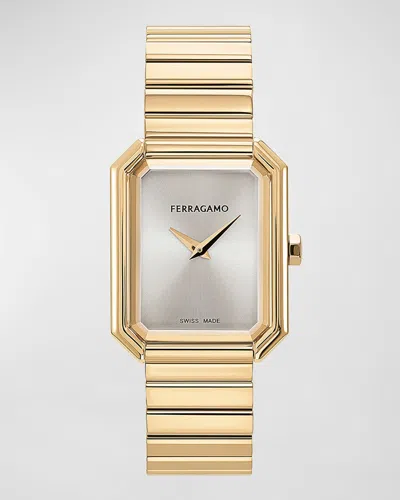 Ferragamo 26.5x33.5mm  Crystal Watch With Silver Dial, Yellow Gold