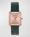 Ferragamo Salvatore  Women's Swiss Green Leather Strap Watch 27x34mm In Rose Gold