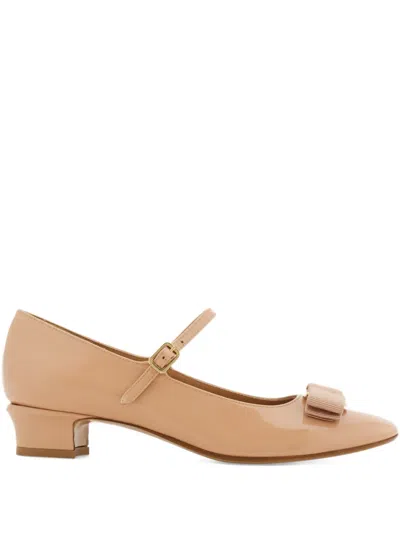 Ferragamo 30mm Mary Jane Bow-detail Pumps In Brown