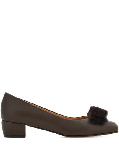 Ferragamo 30mm Vara Bow Block-heel Pumps In Brown