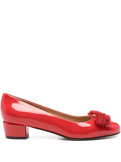 Ferragamo 30mm Vara Leather Flat Pumps In Red