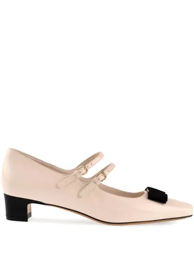 Ferragamo Vara Bow Two-strap Block-heel Pumps In Black