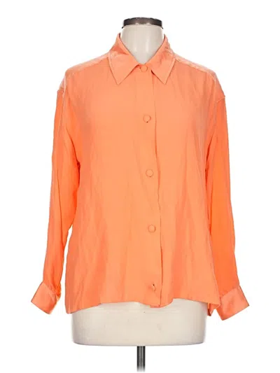 Pre-owned Ferragamo 3/4 Sleeve Silk Top Orange Collared Neckline Tops