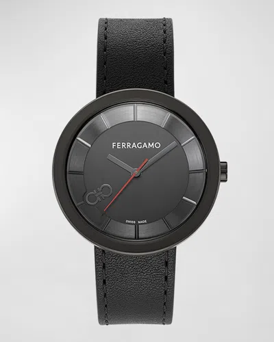 Ferragamo 35mm  Curve V2 Watch With Calf Leather Strap, Black
