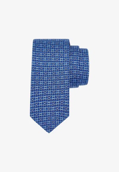Ferragamo 3d Gancini Print Silk Tie In Blue